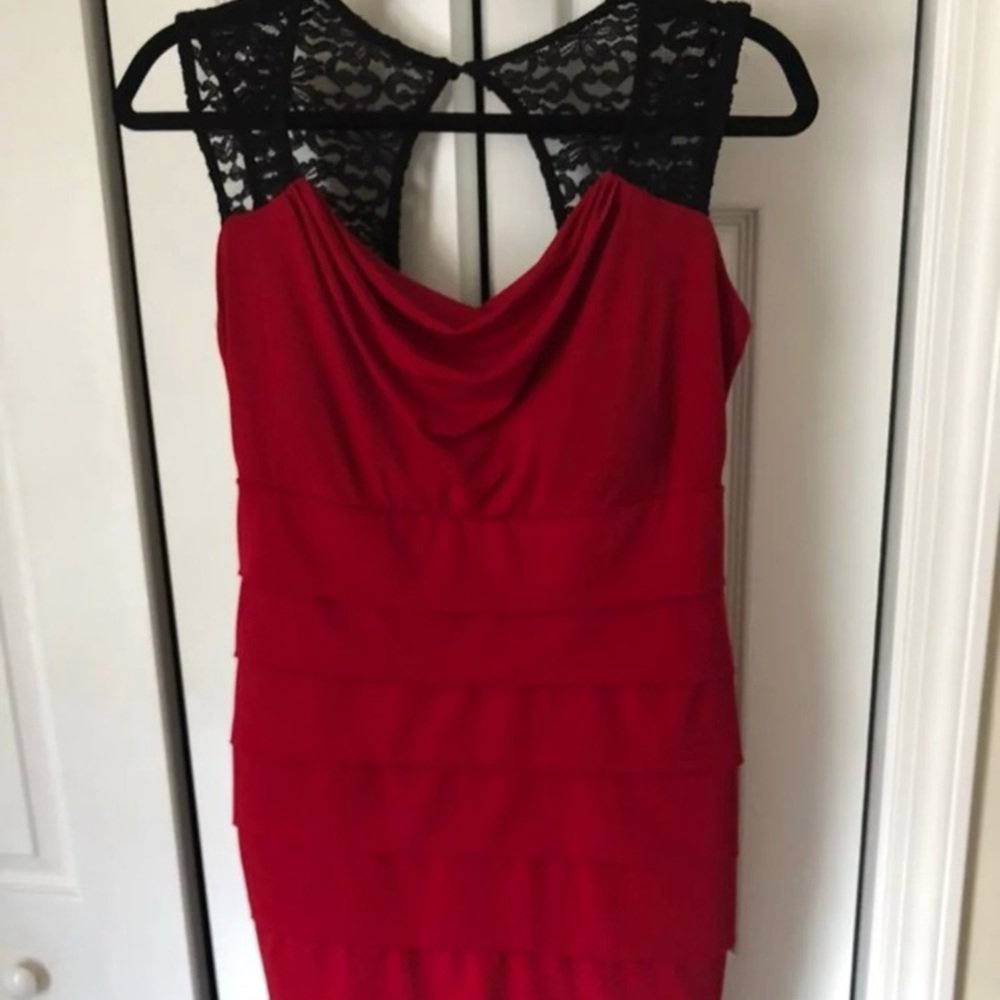 Fitted Red and Black Lace Dress